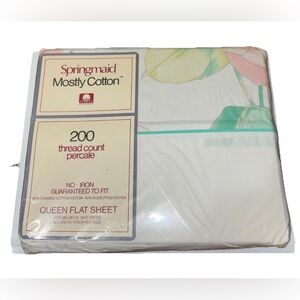 Vtg Springmaid Mostly Cotton Queen Floral Flat‎ Sheet New in Package70s 80s